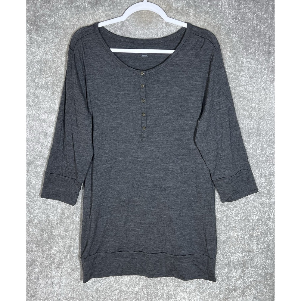 Icebreaker Merino Wool Harmony Henley Baselayer Top Womens Sz XL Gray 3/4 Sleeve
